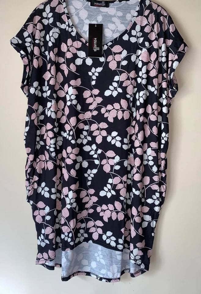 New Ladies Loose Fit Casual Dipped Hem  Tops Tunics With Pockets 10+ Designs - Image 1 of 1