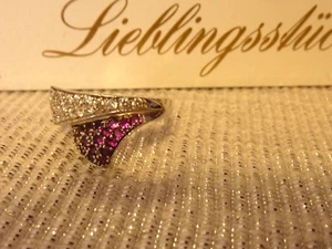 Ring-Silber-925-Damenring-Echtschmuck-pinke Steine-klare Steine-Größe 54-17,2 mm - Bild 1 von 5