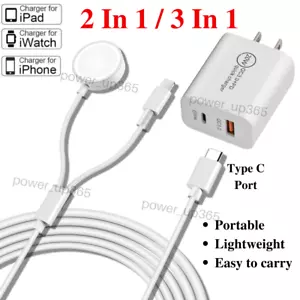 USB C Type C Magnetic Fast Charger For Apple Watch 7/6/5/4/3/2/1/SE iPhone iPod - Picture 1 of 16