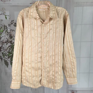 Moda Gentleman Sz M Western Shirt Rhinestone L/S Gold Embroidered Button Up - Picture 1 of 13
