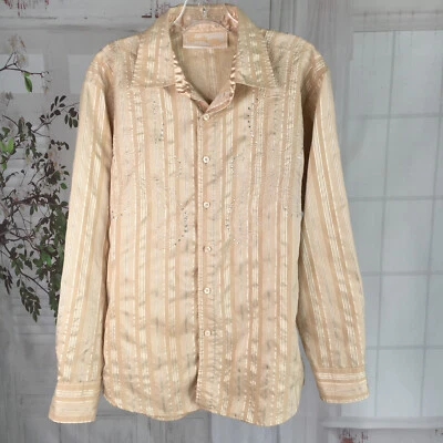 Moda Gentleman Sz M Western Shirt Rhinestone L/S Gold Embroidered Button Up - Image 1 of 4