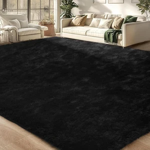 4x6 Soft Black Shaggy Area Rug Washable Non-Slip Carpet for Bedroom Living Room - Picture 1 of 12