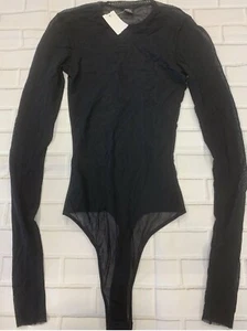 Only Hearts Tulle Thong Bodysuit L/S Sheer Mesh Black Size M BNWT - Picture 1 of 4