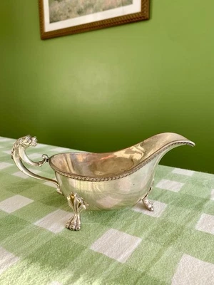 Vintage Silver Plated Gravy Sauce Boat Lion Handle Georgian Victorian? — 第 1/4 张图片
