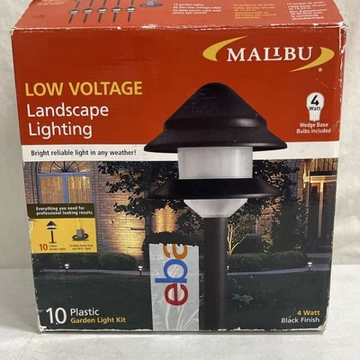 10 Malibu Low Voltage 4 Watt Plastic Garden Landscape Lights Black Finish NOS - Image 1 of 4