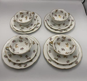 4 Vintage Czech Porcelain Trios Cup/Saucer/Side Plate Pink Roses Scallop Edge B - Picture 1 of 24