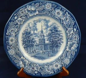 LIBERTY BLUE INDEPENDENCE HALL PLATES(3) STAFFORDSHIRE IRONSTONE,APPROX. 10" - Picture 1 of 4