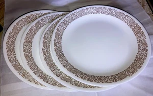 4 Vtg WOODLAND BROWN 8-1/2” d. Luncheon Plates, CORNING CORELLE Forest Trees EXC - Picture 1 of 5