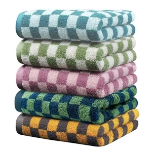 5Pack Hand Towels for Bathroom Checkered Cotton Face Towels Soft Absorbent fo... - Picture 1 of 9