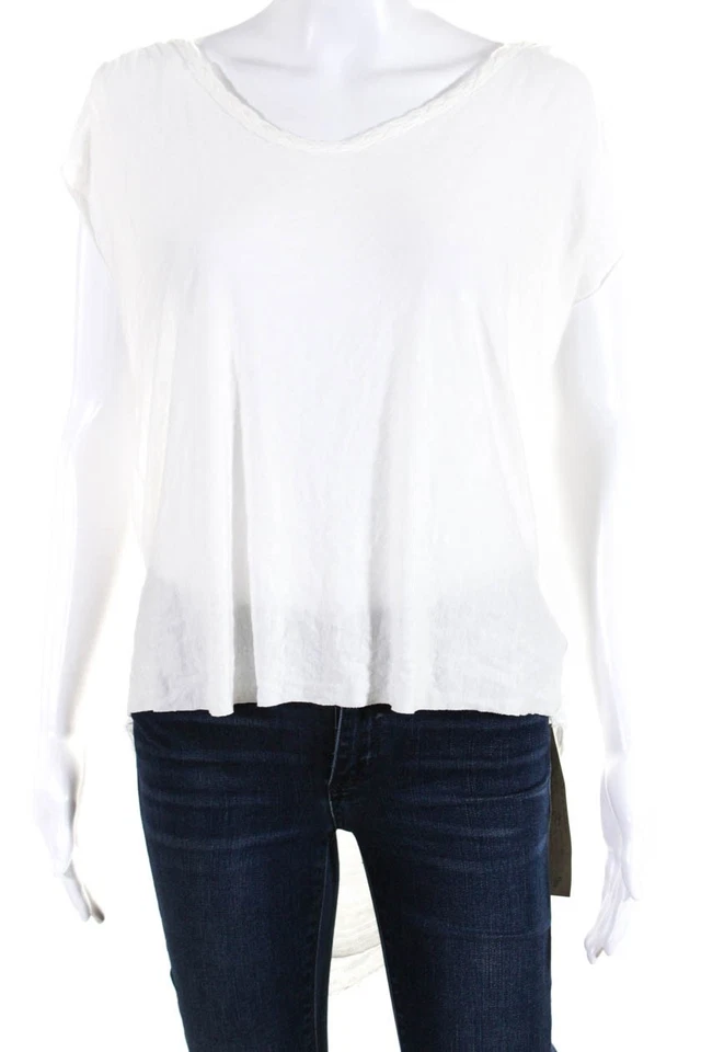 Blusa blanca Hero Crane para mujer cuello redondo ribete trenzado calce relajado talla S Foto 1 de 4