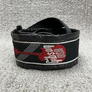 Gibson Gitarrengurt verstellbar rot bedruckt Stoff Stickerei schwarz Kunstleder - Bild 1 von 23