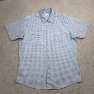 Wrangler Wrancher Men XL Tall Blue S/S Western Shirt Pearl Snap Front Geometri - Picture 1 of 8