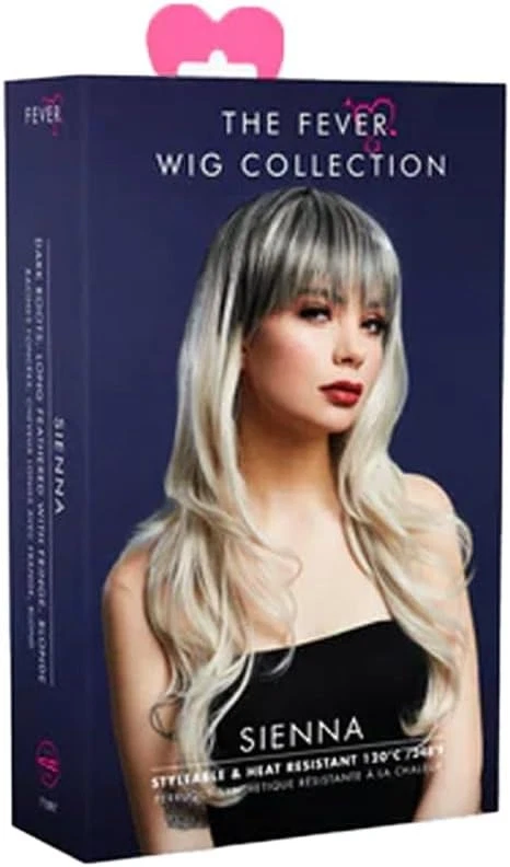 Peluca Fever Sienna 26 pulgadas rubia raíz oscura mujer flequillo diario baile escenario actriz Foto 1 de 4