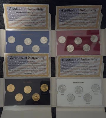Set Of 4 2003 P,D,Gold,Platinum Proof State Quarters With COA And Original Boxes - Image 1 of 3