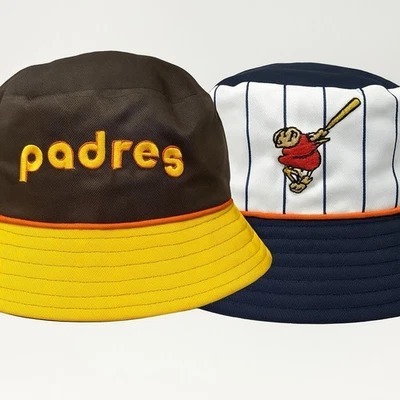 San Diego Padres Reversible Bucket Hat Brown Yellow Navy Pinstripe Retro NWT - Image 1 of 4