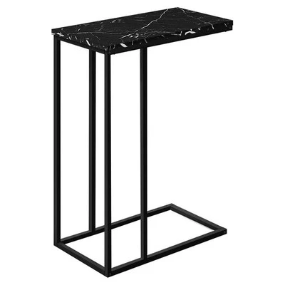 Accent Table C-shaped End Side Snack Bedroom Metal Black Marble Look - Image 1 of 3