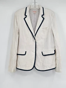 Brooks Brothers Womens White Linen Blue Trim Blazer Jacket Sz 14 - Picture 1 of 4