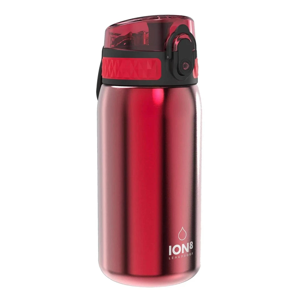 ION8 Leak Proof Water Bottle, Stainless Steel, Red, 400ml (13oz) - Image 1 of 1