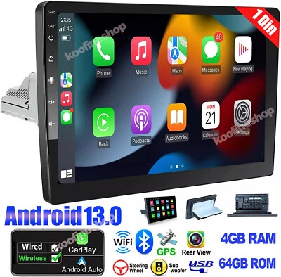 Radio estéreo táctil para automóvil GPS WIFI 64 GB individual 1 Din Android 13 Apple Carplay 10.1" Foto 1 de 4