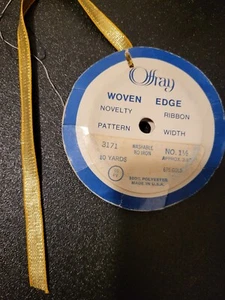 Vintage Offray Woven Edge Pattern 3171 Novelty Ribbon Gold 10 Yds. 3/8" - Picture 1 of 4