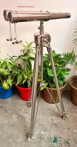 Maritime Brass Chrome Binocular Telescope Navigation & Decoration Steel Stand - Picture 1 of 12