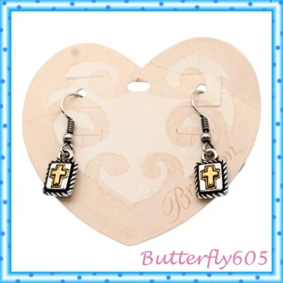 Brighton Heart & Soul Cross Two-Tone Retired French Wire Earrings NWT - Image 1 of 3