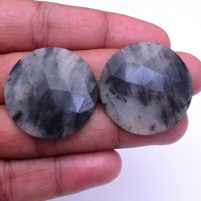 68.00 Cts Natural Rutile Quartz 32mmx32mm Pair Checker Cut Untreated Gemstones - Image 1 of 4