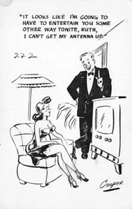 Postkarte: Humor der 1950er Jahre, Freund kann seine ""Antenne"" nicht hochbekommen, unverpostet - Bild 1 von 2