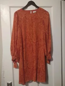 Calvin Klein Orange And Gold Long Sleeved Dress Size 12 - Picture 1 of 1