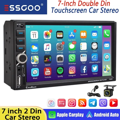 ESSGOO 7" Double 2 DIN Android Auto Car Stereo Wireless CarPlay Bluetooth FM Radio Cam