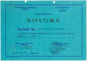 Romania, 1987, Romanian Numismatic Society Diploma - Central Army House - Picture 1 of 1