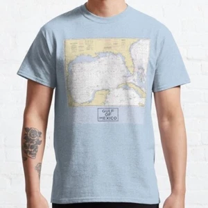 Gulf of Mexico Map Graphic Cotton T-Shirt Short Sleeves Printed Graphic Tee - Picture 1 of 3