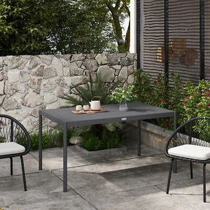 145cm Garden Table for 6 People with Aluminium Frame, Slatted Design, Dark Grey - Picture 1 of 11