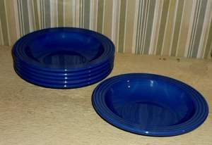 6 EMILE HENRY Salad / Soup Bowls Concentric circle design Blue-whitewash  8.75 " - Picture 1 of 4