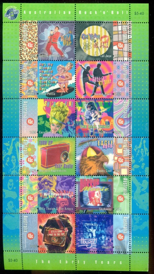 AUSTRALIA 1674a SHEET OF 12, ROCK AND ROLL IN AUSTRALIA, MNH, GREAT PRICE! - Image 1 of 1