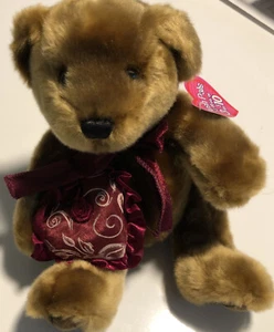 Kids Of America 8 Zoll brauner Plüschbär Valentinstag violette Fliege Herz - Bild 1 von 5
