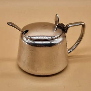 Vintage Senftopf EPNS Klappdeckel blauer Einsatz (beschädigt) mit Löffel - Bild 1 von 9