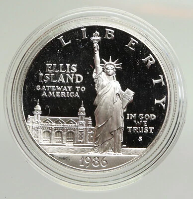 1986S UNITED STATES Ellis Island Statue of Liberty NY Proof Silver $ Coin i94803 - Image 1 of 3