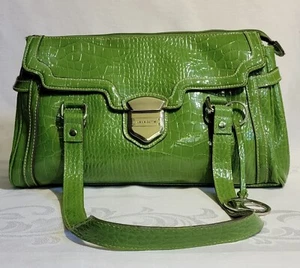 LIZ CLAIBORNE GREEN PATENT LEATHER CROC SKIN Pattern MEDIUM Shoulder PURSE - Picture 1 of 10