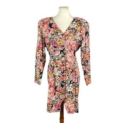 Vestido De Colección La Belle Floral Abotonado Talla 14 Cuello en V Mangas 3/4 Largo Años 90  Foto 1 de 4