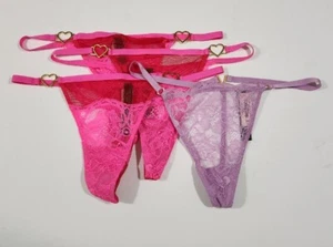 Lot Of 4 Victoria's Secret Heartware Lace Thong And V-Hardware V-String, Medium - Picture 1 of 7