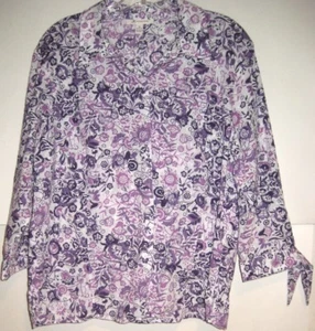 Dotted Swiss Dot Button Down Top Lavender Purple White Floral JM Collection 16 - Picture 1 of 1