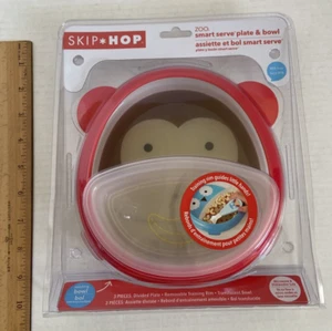 SKIP HOP Zoo Smart Serve Plate & Bowl training rim 3 pieces Monkey *NEW* - Picture 1 of 7