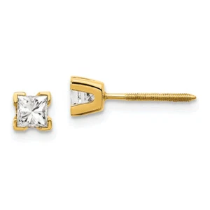 14K Solid Yellow Gold Princess-cut Diamond Stud Solitaire Earrings - Picture 1 of 4