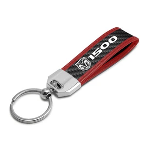 RAM 1500 Logo Real Carbon Fiber Strap with Red Leather Stitching Edge Key Chain - Picture 1 of 4
