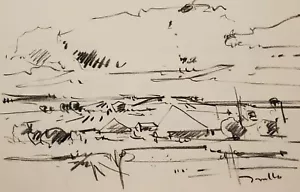 JOSE TRUJILLO - Original Charcoal Paper Sketch Drawing 11X17 LANDSCAPE SIGNED - Picture 1 of 8