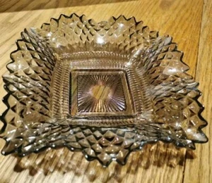 Vintage Indiana Glass Diamond Point Ashtray/Trinket Dish Smokey Grey - Picture 1 of 9
