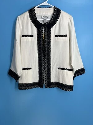 NWT Linea by Louis Dell’Olio Women’s White / Black Linen Blend Jacket Size: 1X - Image 1 of 4
