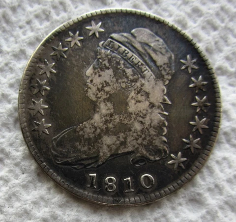 1810 Capped Bust Silver Half Dollar Rare Early Date VF Detail Scratched Dark Obv Cover