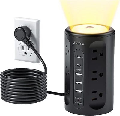 17-in-1 Power Strip Tower with 10" Long Extension Cord Night Light USB Ports  - Image 1 of 4